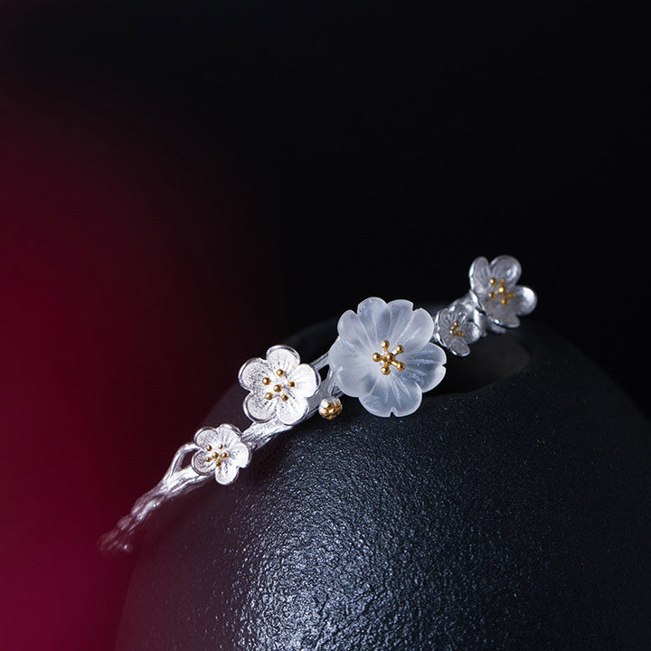 Buddha Stones 925 Sterling Silber Pflaumenblüten-Segen-Armband, verstellbarer Armreif - image 3