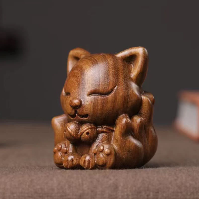 Buddha Stones, Mini-Neunschwänziger Fuchs, Elfenbein, Frucht, Sandelholz, grünes Sandelholz, Segensdekoration
