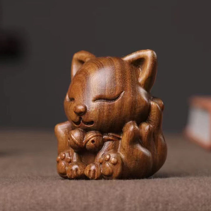 Buddha Stones, Mini-Neunschwänziger Fuchs, Elfenbein, Frucht, Sandelholz, grünes Sandelholz, Segensdekoration