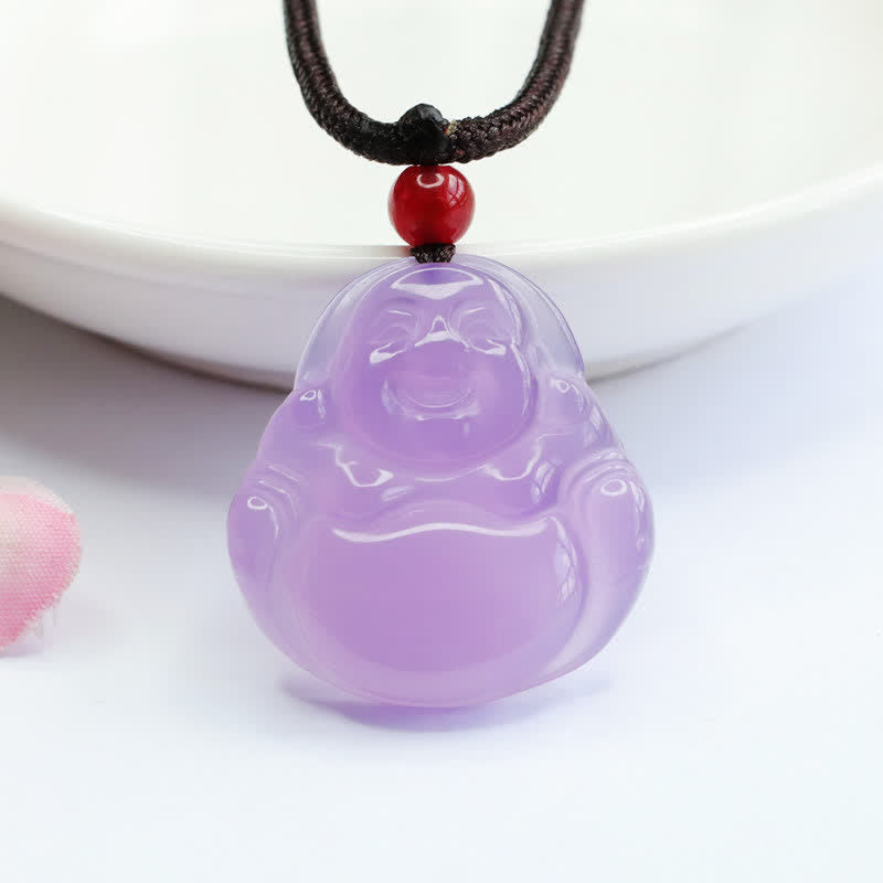 Buddha Stones Lachender Buddha Lila Jade Glück Halskette Anhänger