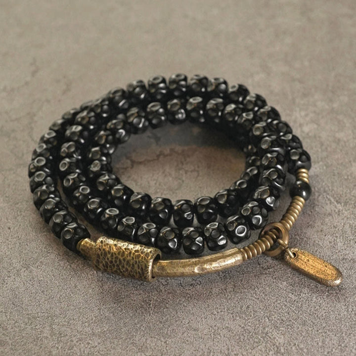Buddha Stones ​​Retro-Armband aus Kokosnussschale, Messing und Kupfer, dreifach gewickelt - image 3