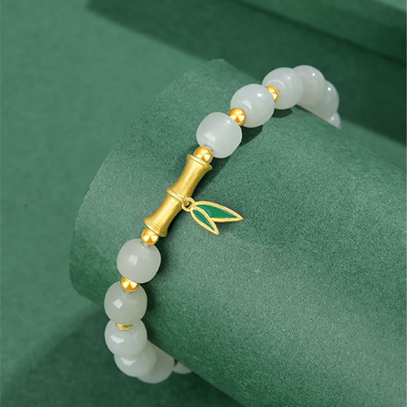 Buddha Stones Glücksarmband aus 925er-Sterlingsilber mit Weiß Hetian-Jade und Bambus - image 3