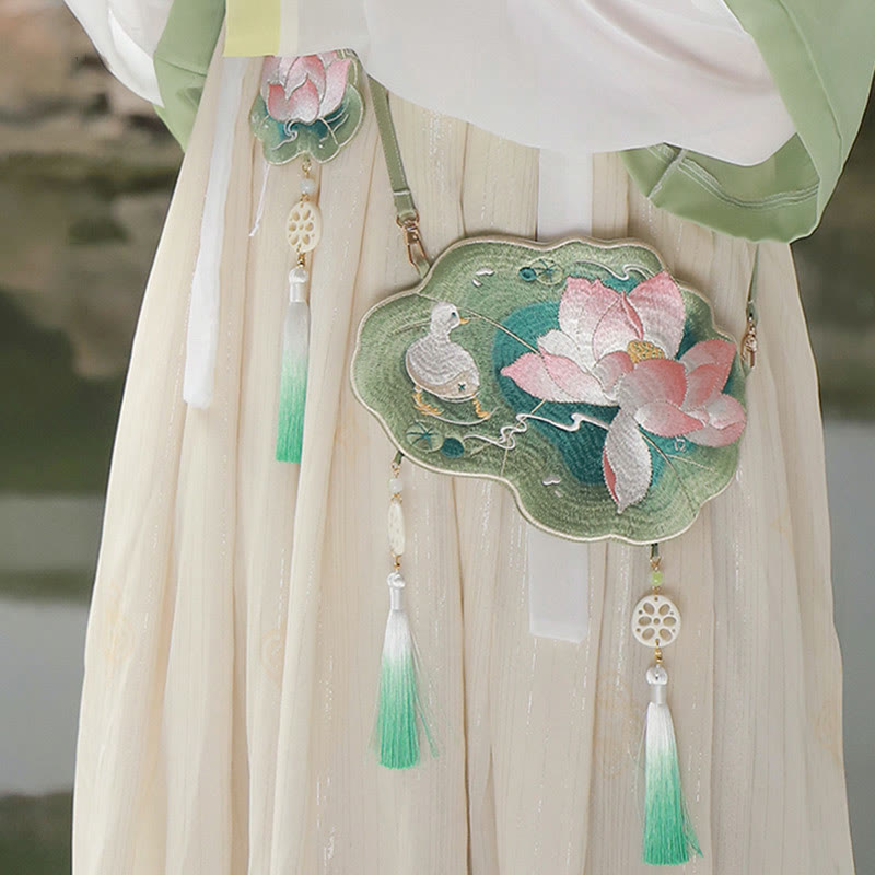 Buddha Stones Luck Stickerei Lotus Koi Fisch Kaninchen Blume Hanfu Tasche Umhängetasche Umhängetasche - image 10