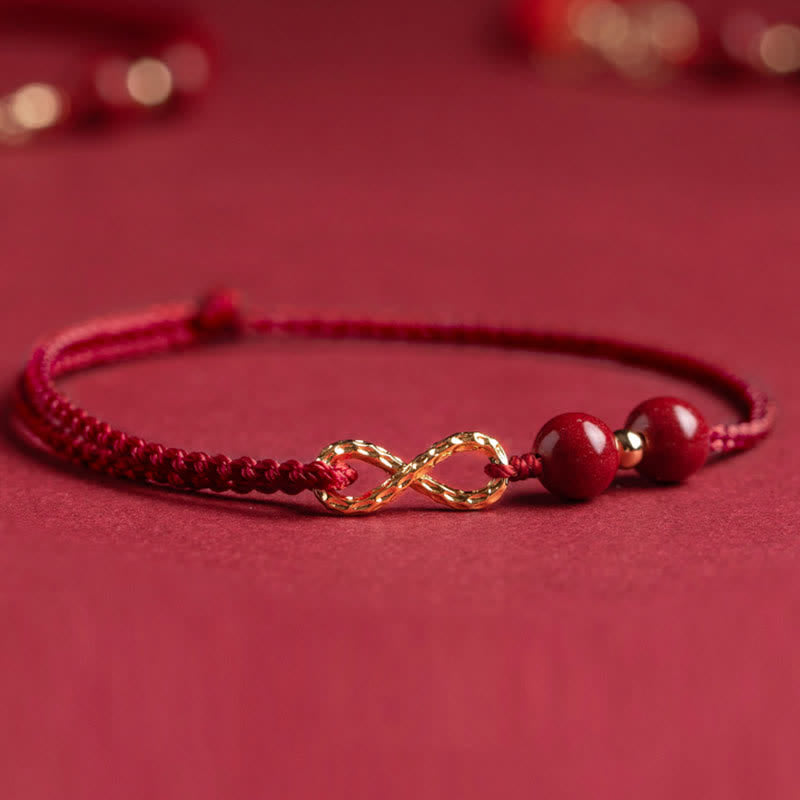 Buddha Stones Zinnober Segen Rote Schnur Goldenes Unendlichkeitssymbol Armband Fußkettchen - image 10
