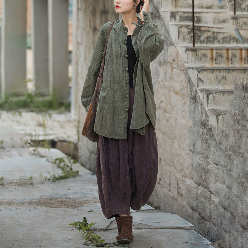 Buddha Stones Batik-Jacke mit Froschknöpfen, langärmelig, Zen-Meditation, offene Vorderseite