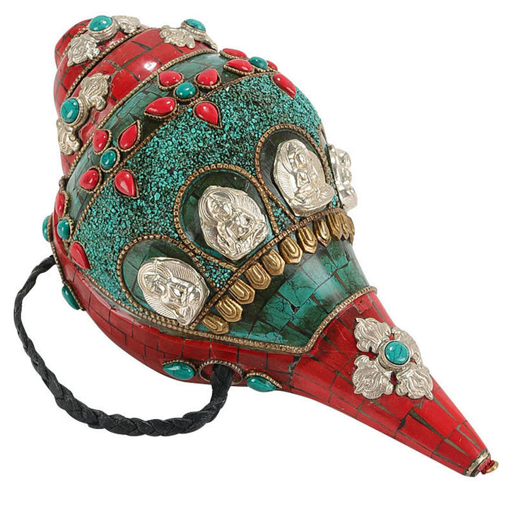 Tibetische handgemachte Shankha Om Mani Padme Hum Buddha Avalokitesvara Türkis Muschel Muschel positive Dekoration - image 15