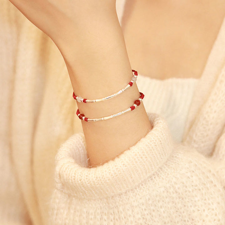 Buddha Stones Armband aus 925er-Sterlingsilber, Bambus, Weiß Achat, roter Achat, Perlenschutz, geflochtenes Armband - image 9