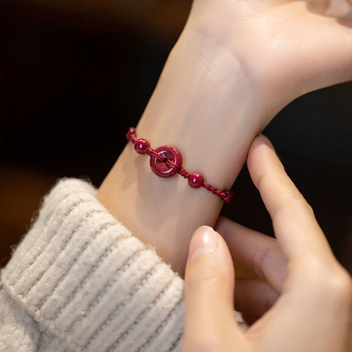 Buddha Stones, handgefertigt, Zinnober-Friedensschnalle, sicheres und gesundes Charm-Segen-Armband, Fußkettchen