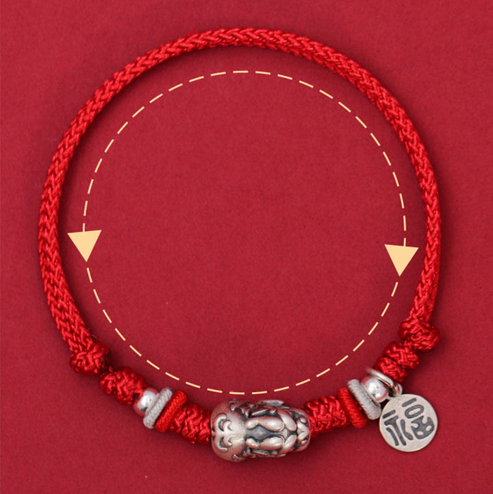 Buddha Stones 925 Sterling Silber PiXiu Fu Charakter Reichtum Glück Handgefertigtes geflochtenes Armband - image 3