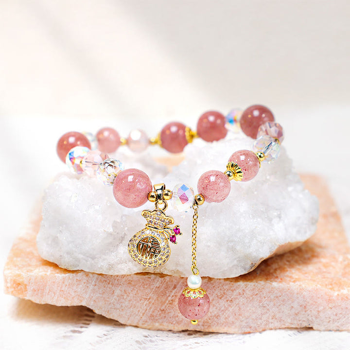 Buddha Stones Natürliches Erdbeerquarz-Kristall-Geldbeutel-Charm-Positive-Armband - image 12