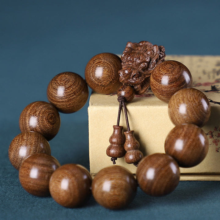 Buddha Stones, Rosenholz, grünes Sandelholz, kleines Blatt, rotes Sandelholz, Adlerholz, Drache geschnitztes Schutzarmband