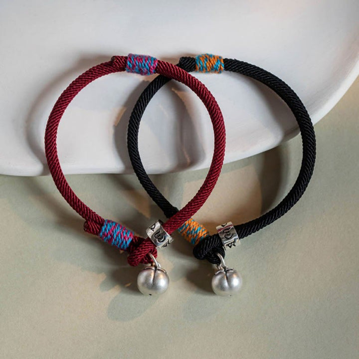 Buddha Stones 925 Sterling Silber tibetisches handgefertigtes Om Mani Padme Hum Persimmon Charm Glücksschutz geflochtenes Armband - image 1