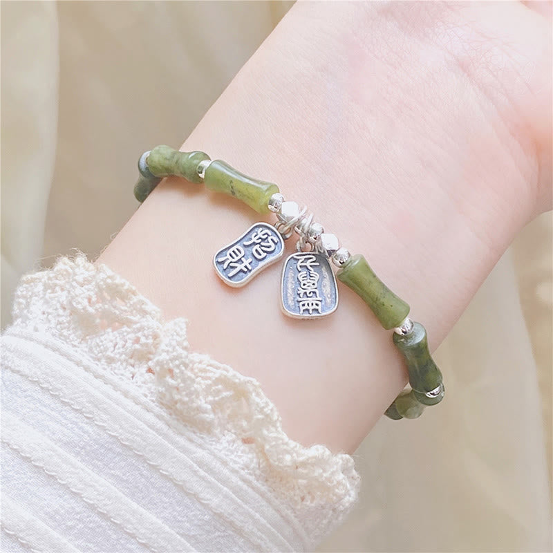 Buddha Stones Armband aus 925er-Sterlingsilber, Bambus-Jade, Glückskatze, Fu-Charakter, Glücksfülle - image 6