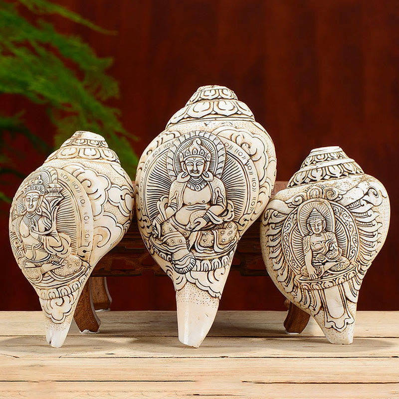 Tibetische handgemachte gravierte Shankha Buddha Avalokitesvara Conch Shell Reichtum Dekoration - image 2