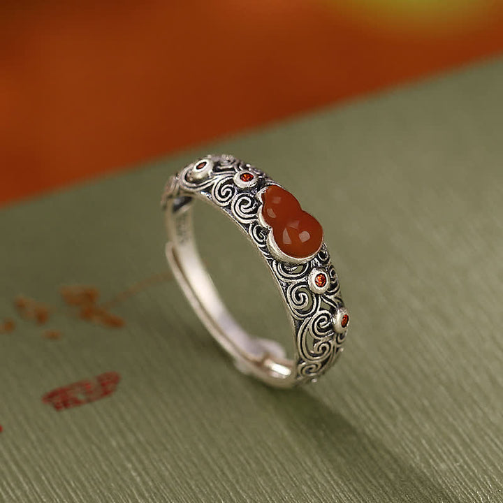 Ring aus 925er-Sterlingsilber, roter Achat, Cyan-Jade-Kürbis, glückverheißender Segen - Roter Achat (Selbstvertrauen ♥ Ruhe) - image 0