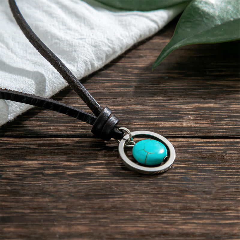 Buddha Stones, runder türkisfarbener Stein, Schutz, Stärke, Halsketten-Anhänger - Türkis (Reinigung♥Schutz) - image 0