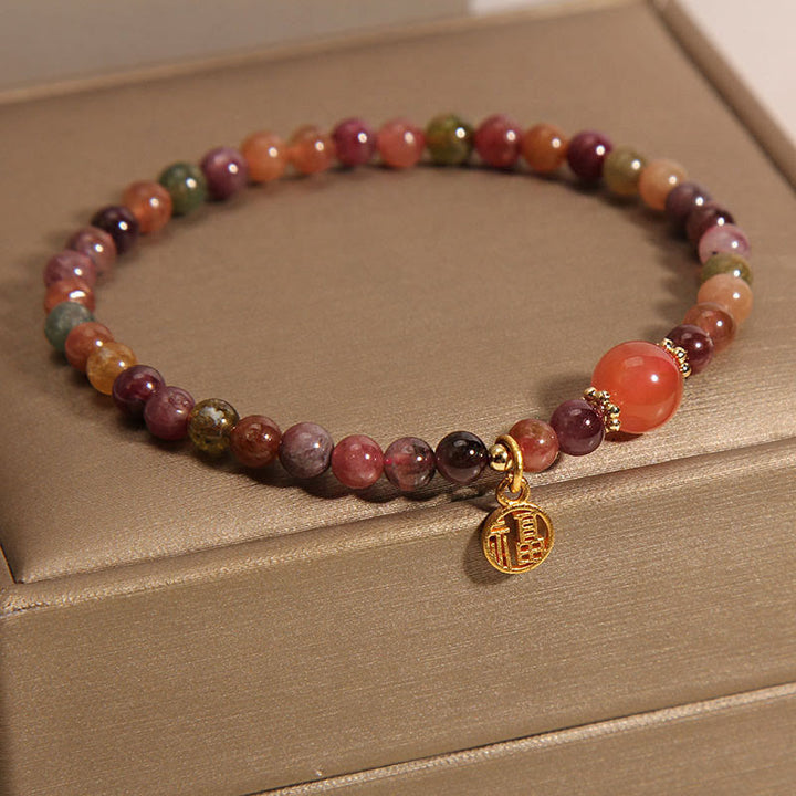 Buddha Steine Natürliche Bunte Turmalin Fu Charakter Liebe Armband