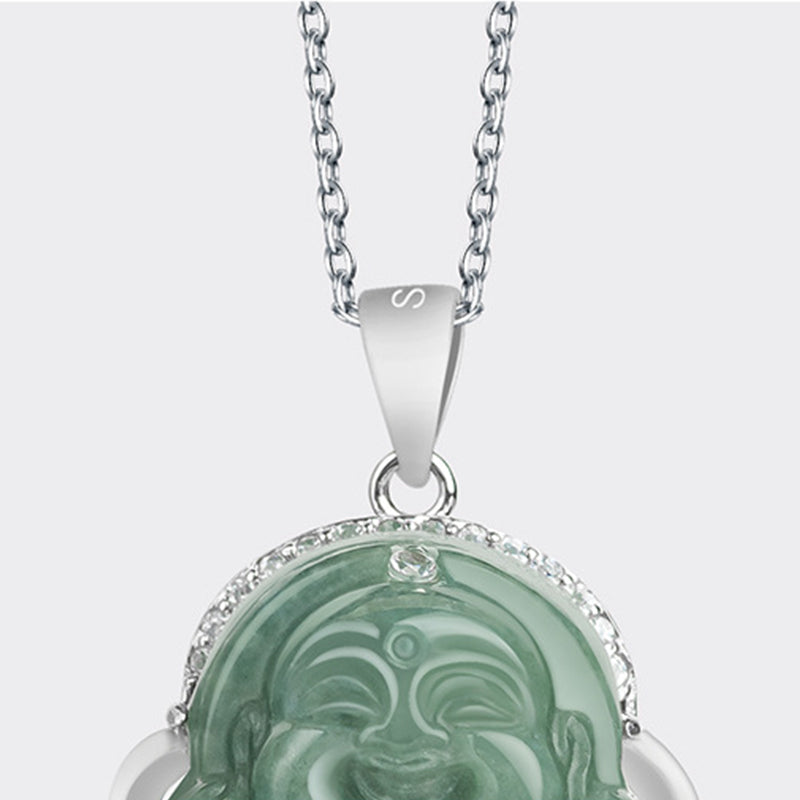 Buddha Stones 925 Sterling Silber Lachender Buddha Jade Fülle Halskette Kettenanhänger - image 7