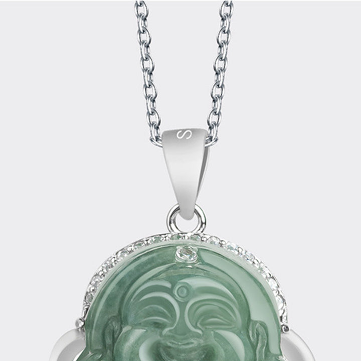 Buddha Stones 925 Sterling Silber Lachender Buddha Jade Fülle Halskette Kettenanhänger - image 7