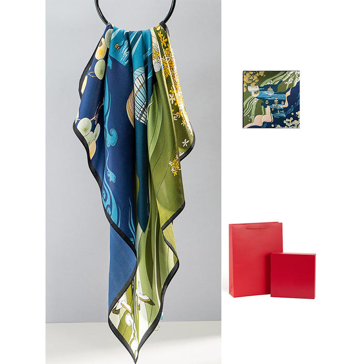 Buddha Stones, Dschungel-Ölgemälde, verheißungsvolle Wolken, Schal aus 100 % Maulbeerseide, doppelseitiger Seidenhalsschal der Premiumklasse 6A - Heißluftballon - image 25