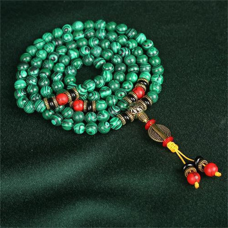 Buddha Stones Tibetische 108 Mala Malachit Perlen Armband Halskette