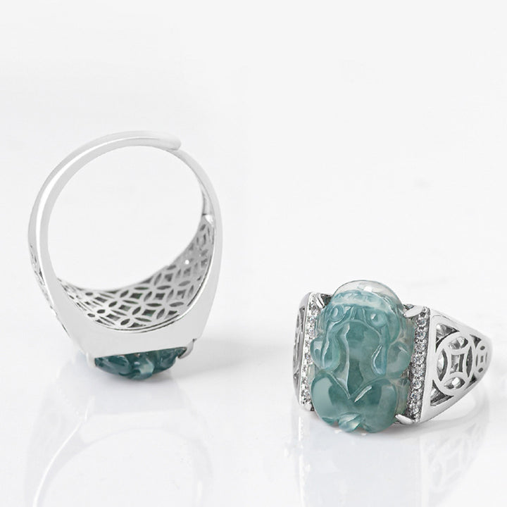 Buddha Stones 925 Sterling Silber Fengshui Reichtum Wohlstand Jade PiXiu Glücksring - image 9