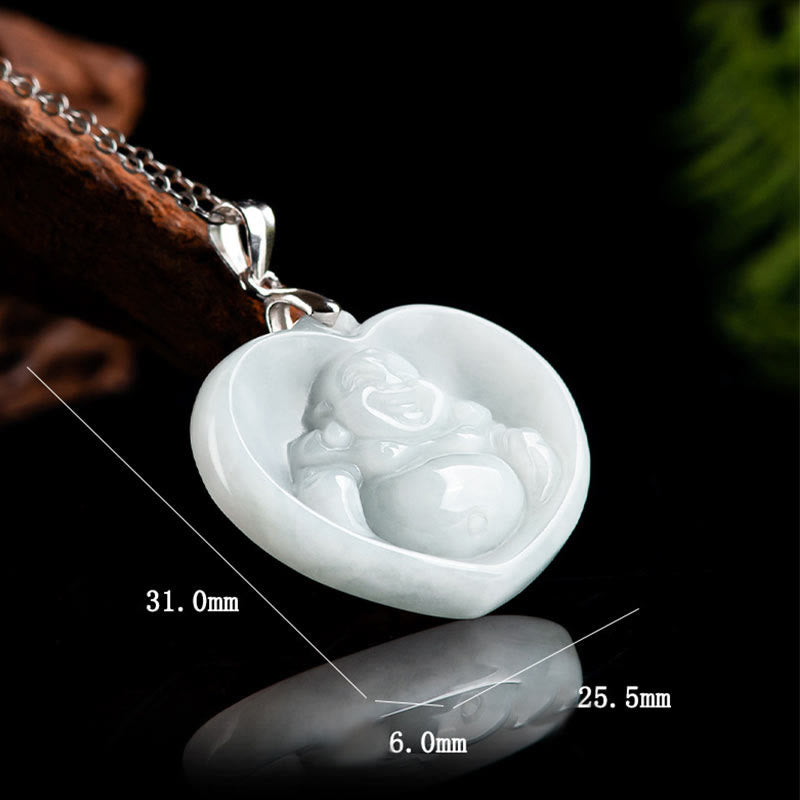 Buddha Stones 925 Sterling Silber Lachender Buddha Weiß Jade Glückssegen Halskettenanhänger - image 12