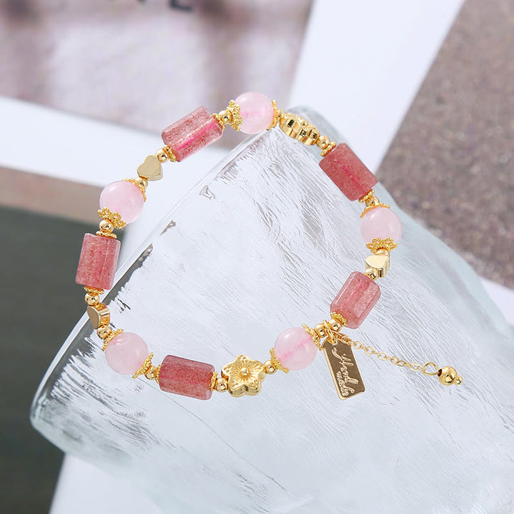 Buddha Stones Erdbeerquarz Rosa Kristall Liebesherz Blume Positives Armband - image 4
