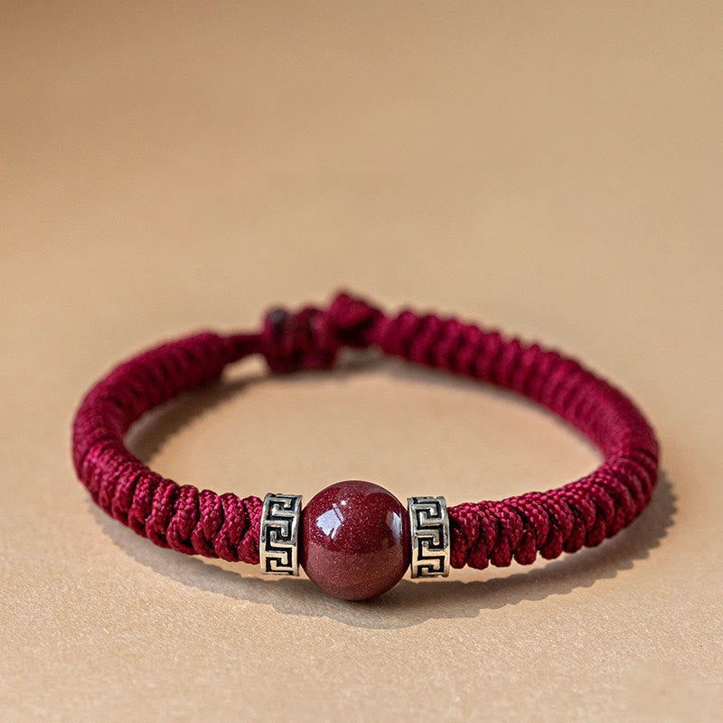 Buddha Stones 925 Sterling Silber Natürliche Zinnoberperle Ruhiges handgefertigtes geflochtenes Schnurarmband - Dunkelrot (Männer) - 19-21 cm - image 0