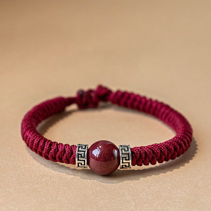 Buddha Stones 925 Sterling Silber Natürliche Zinnoberperle Ruhiges handgefertigtes geflochtenes Schnurarmband - Dunkelrot (Männer) - 19-21 cm - image 0
