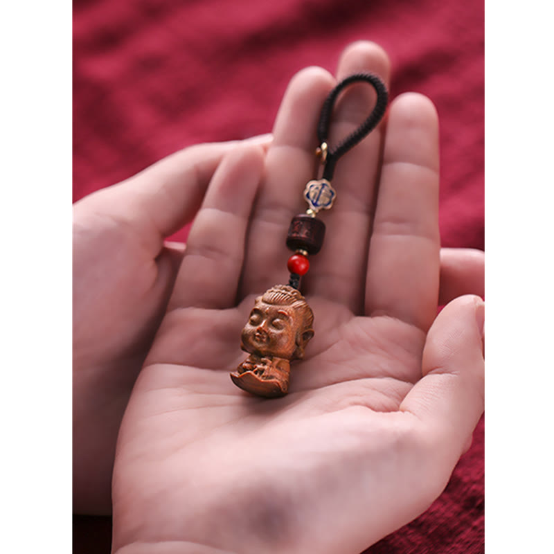 Chinesischer Tierkreiszeichen-Buddha-Schlüsselanhänger aus grünem Sandelholz Om Mani Padme Hum Frieden - image 8