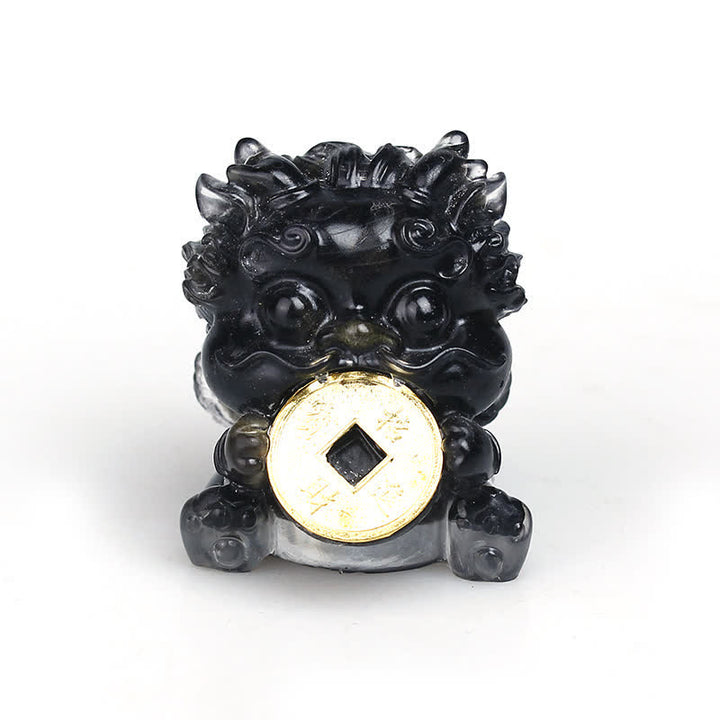Buddha Stones, handgefertigt, niedlich, PiXiu, Goldmünze, Kristall, Fengshui, Energie, Reichtum, Glück, Heimdekoration - Schwarzer Obsidian (Schützt vor bösen Geistern♥) - image 3