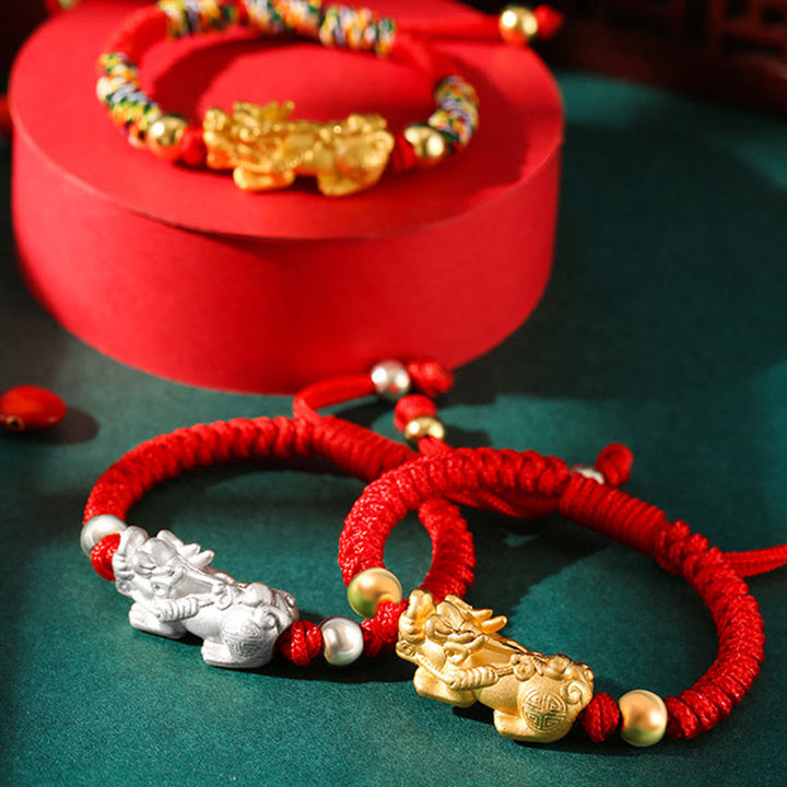 Buddha Stones 999 Sterling Silber PiXiu Wealth King Kong Knotenschnur geflochtenes Kinder-Kind-Armband - image 16