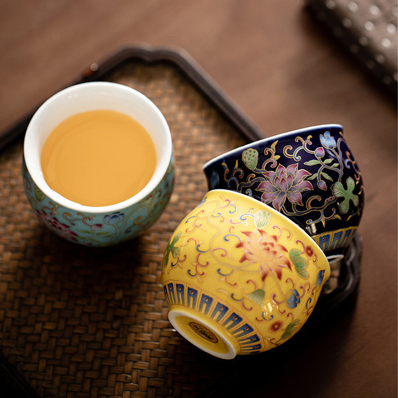 Buddha Stones Keramik-Teetasse mit Lotusblütenmuster, Kung-Fu-Teetasse, 80 ml