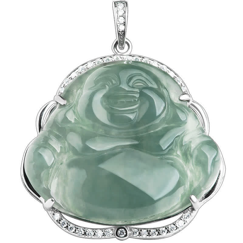 Buddha Stones 925 Sterling Silber Lachender Buddha Natürliche Jade Glück Halskette Kettenanhänger - image 5