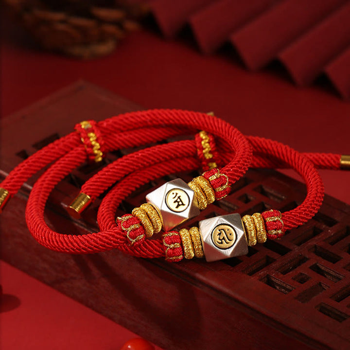 Buddha Stones 999 Sterling Silber Chinesisches Sternzeichen Natal Buddha Rotes Seil Glück Stärke Handgefertigtes Kinderarmband