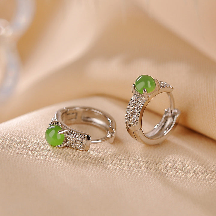 Buddha Stones 925 Sterling Silber Runde Cyan Jade Success Ohrstecker - image 6