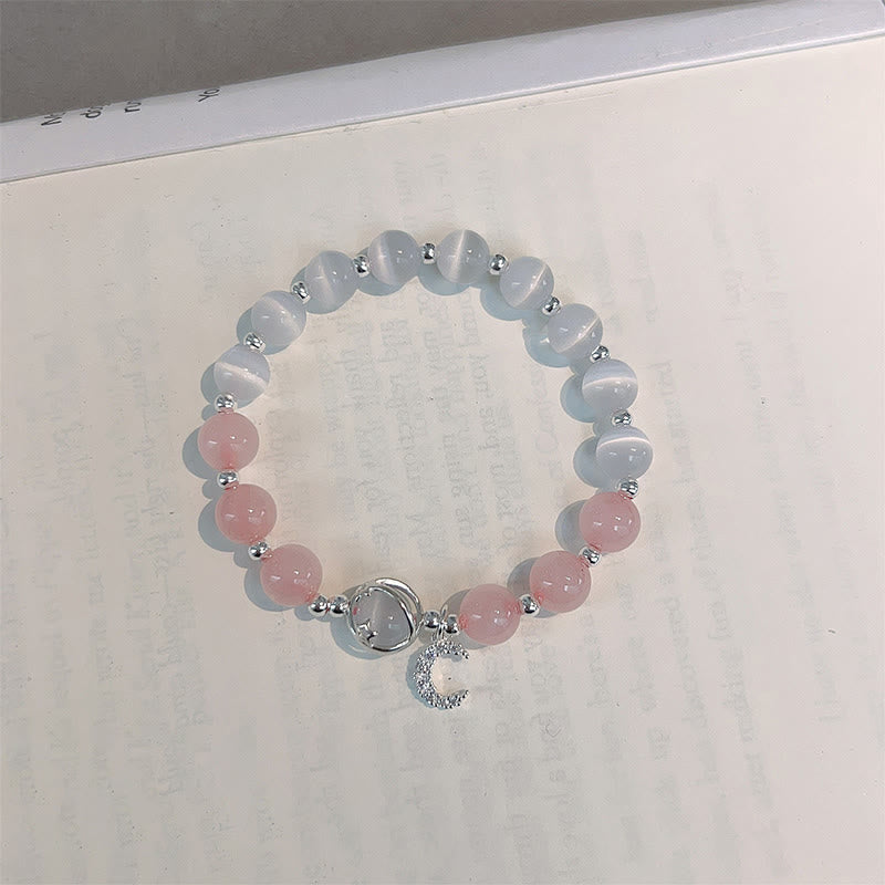 Buddha Stones natürliches Katzenauge-Rosa-Kristall-Mond-Liebes-Charm-Armband - image 3