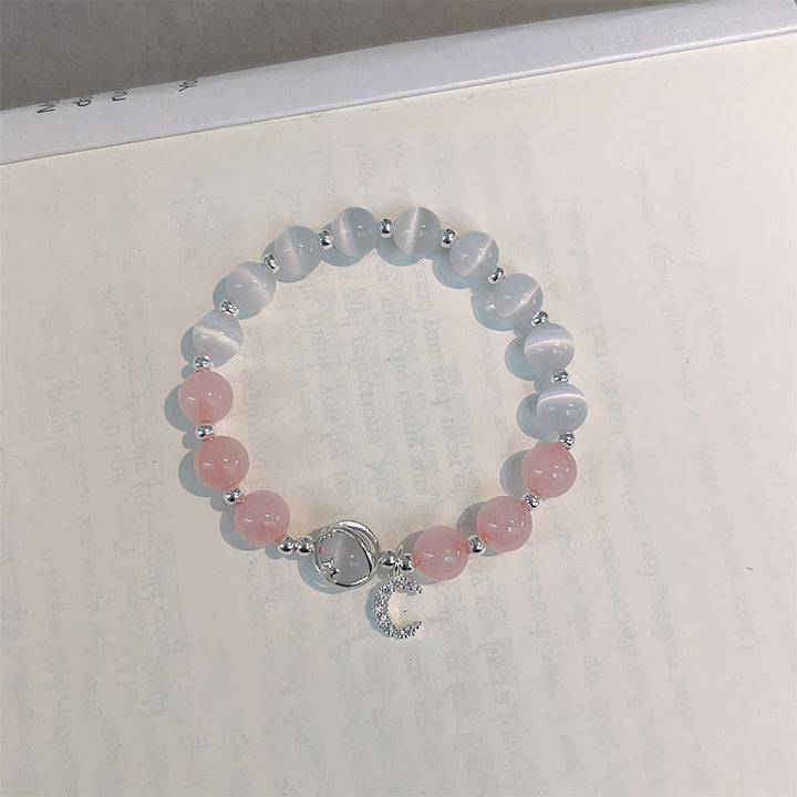 Buddha Stones natürliches Katzenauge-Rosa-Kristall-Mond-Liebes-Charm-Armband - image 3