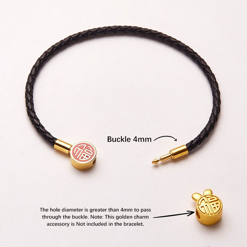 Buddha Stones Fu Charakter Blessing Fortune Lederarmband mit Schnalle