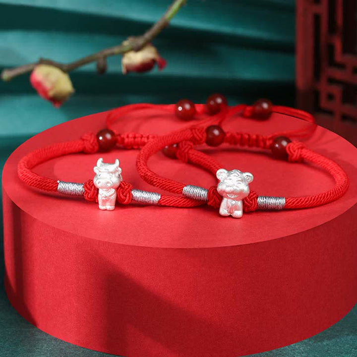 Buddha Stones Armband aus 999er-Sterlingsilber, chinesisches Sternzeichen, Glück, Stärke, rote Schnur - image 8