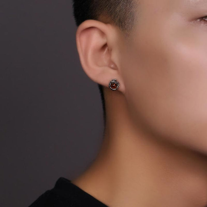 Buddha Stones Ohrstecker aus 925er-Sterlingsilber, natürlicher Bernstein, Drachen-Erfolgsschutz - image 2