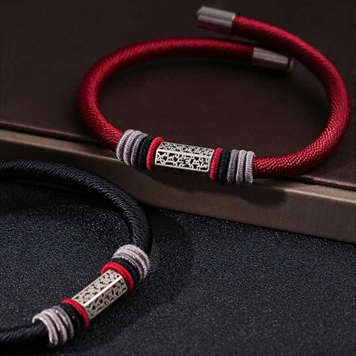 Buddha Stones 925 Sterling Silber Om Mani Padme Hum Peace Armband mit roter Schnur - image 16