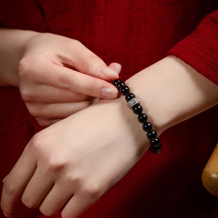 Chinesisches Sternzeichen Natal Buddha 925 Sterling Silber Schwarzer Obsidian Mondstein Stärke Armband - image 4