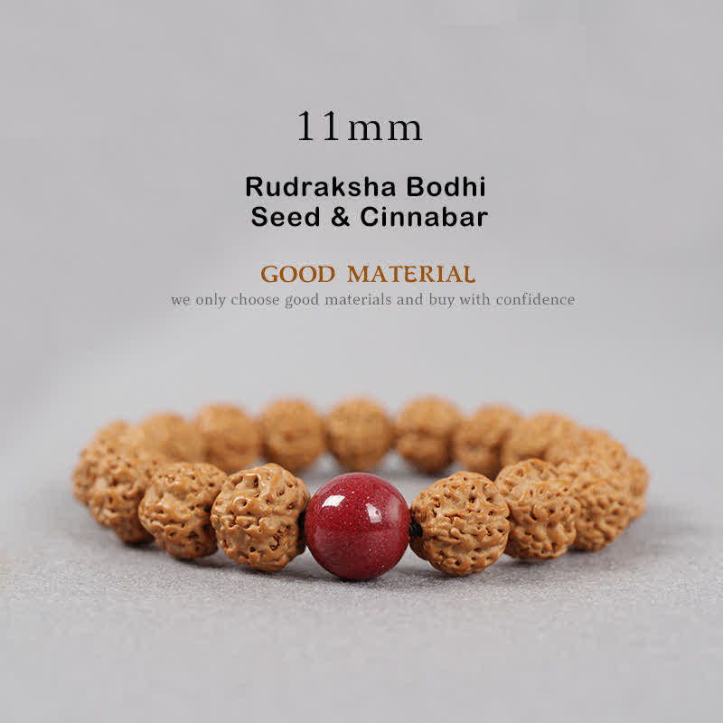 Buddha Stones Tibet Rudraksha Bodhi Seed Dzi Bead Bernstein Türkis Reichtum Armband - 11 mm - Rudraksha Bodhi-Samen und Zinnober - image 22
