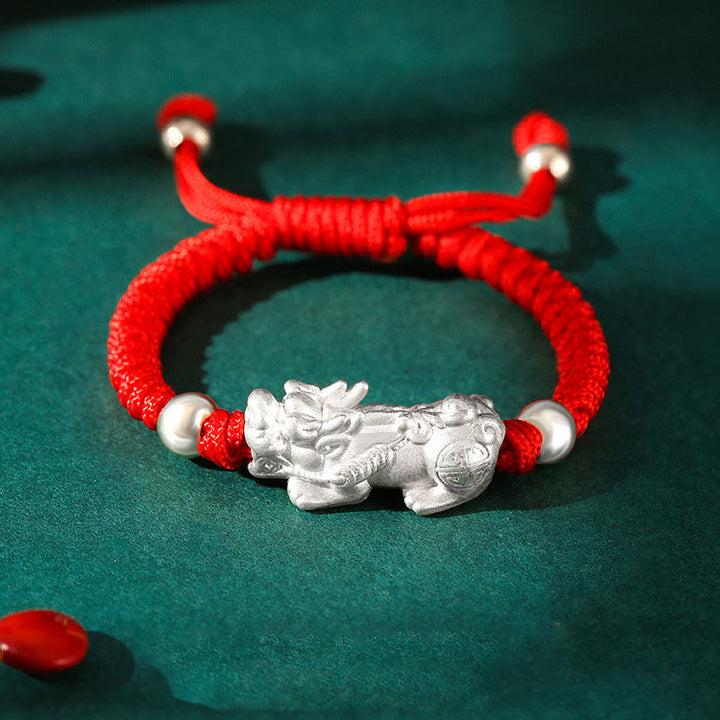 Buddha Stones 999 Sterling Silber PiXiu Wealth King Kong Knotenschnur geflochtenes Kinder-Kind-Armband - 999 Sterling Silber PiXiu - Rotes Seil (Armbandgröße 12+4cm) - image 12