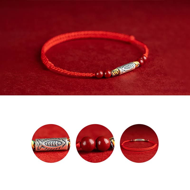 Buddha Stones Handgefertigtes geflochtenes Armband/Fußkettchen aus 925er Sterlingsilber mit Koi-Fisch- und Zinnoberperlen - image 11