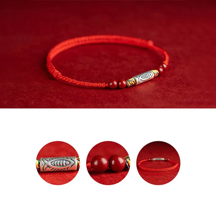 Buddha Stones Handgefertigtes geflochtenes Armband/Fußkettchen aus 925er Sterlingsilber mit Koi-Fisch- und Zinnoberperlen - image 11