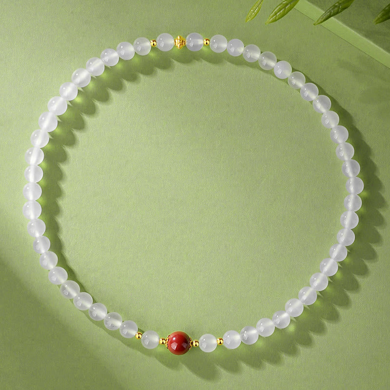 Buddha Stones 925 Sterling Silber natürliches Weiß Achat-Zinnober-Doppelwickel-Schutzarmband - image 9