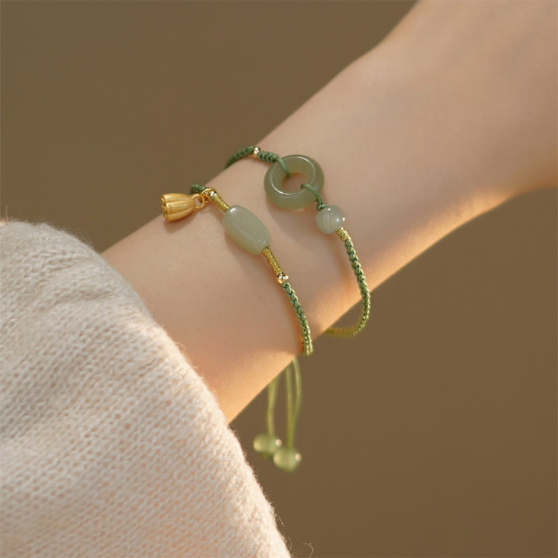 Buddha Stones Lotus Jade Friedensschnalle Perlen Glücksbringer Armband - image 1